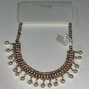 Icing Rhinestone & Faux Pearl Gold Statement Necklace